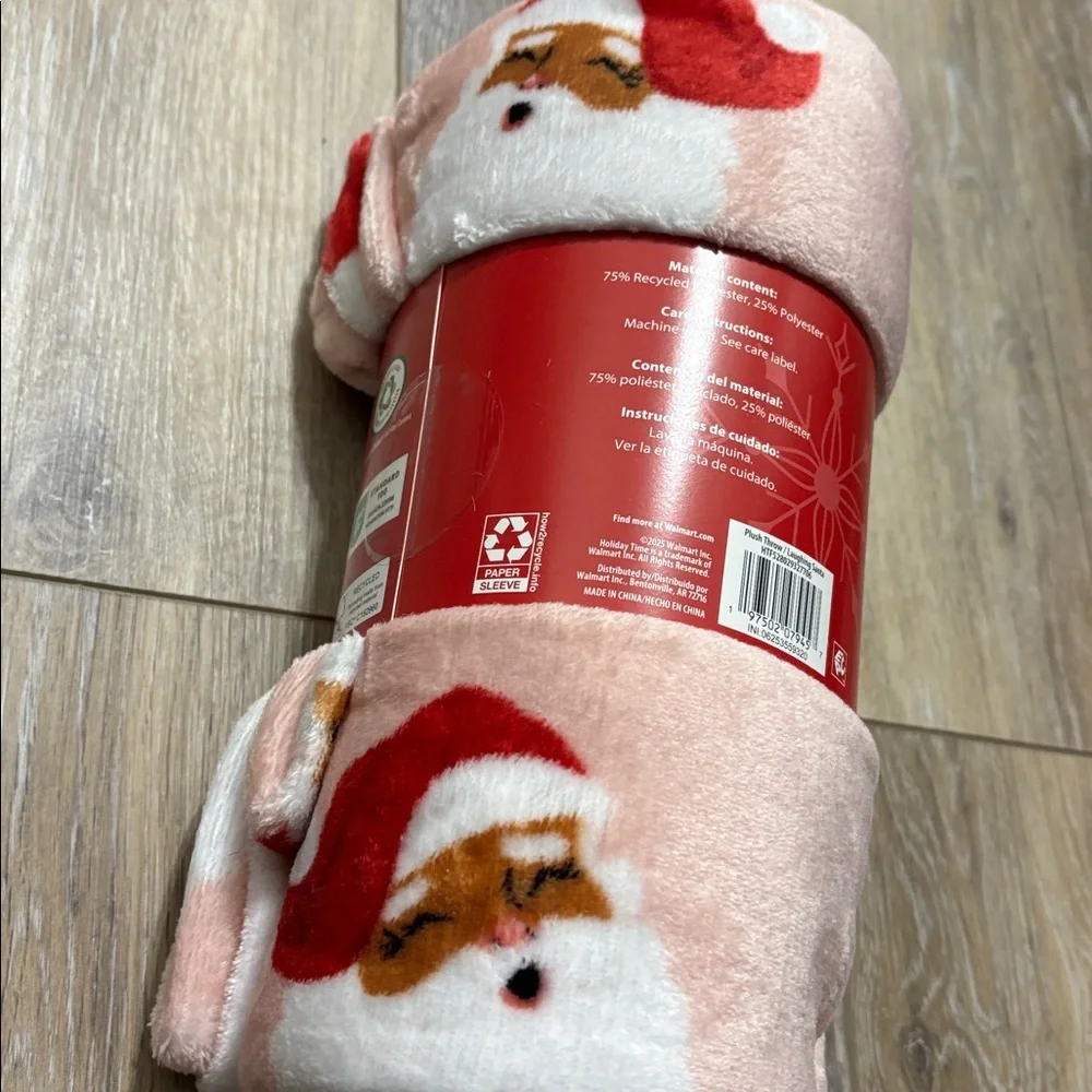 NWT Holiday Time Santa Plush Throw Blanket -